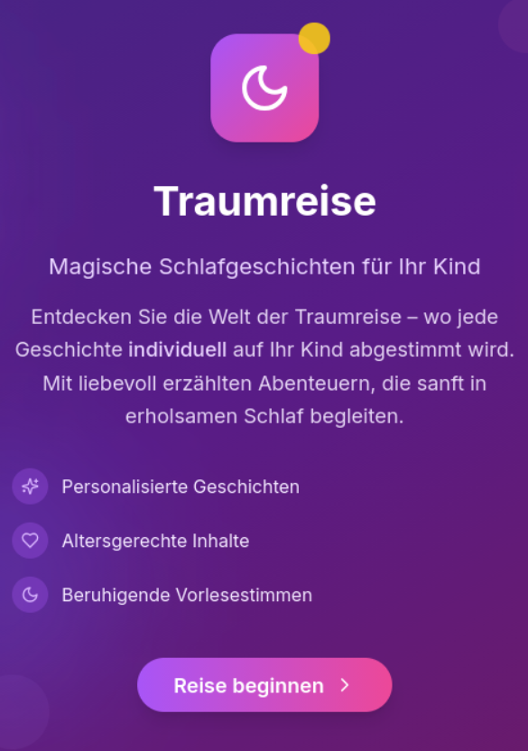 Traumreise landing page UI